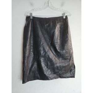 Vakko Sport Women Black 100% Leather A-Line Straight Knee Length Skirt size 10